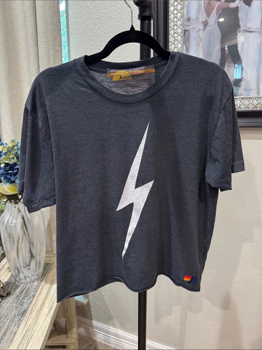 Aviator Nation Kids Charcoal Tee with White Lightning Bolt